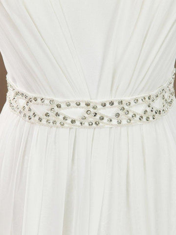 A-Line V-neck Floor Length Chiffon match Lace Wedding Dress with Beading Belt Split Short Train
