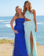 Robe de bal fourreau asymétrique à sequins avec appliques 3D