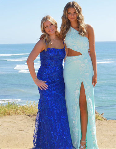 Robe de bal fourreau asymétrique à sequins avec appliques 3D