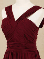 Vestido de dama de honor de gasa con escote en V, largo hasta el suelo y tirantes dobles 
