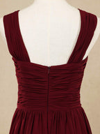 Vestido de dama de honor de gasa con escote en V, largo hasta el suelo y tirantes dobles 