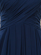 Vestido de dama de honor de gasa con corte A, sin tirantes y largo hasta el suelo, con fruncido 