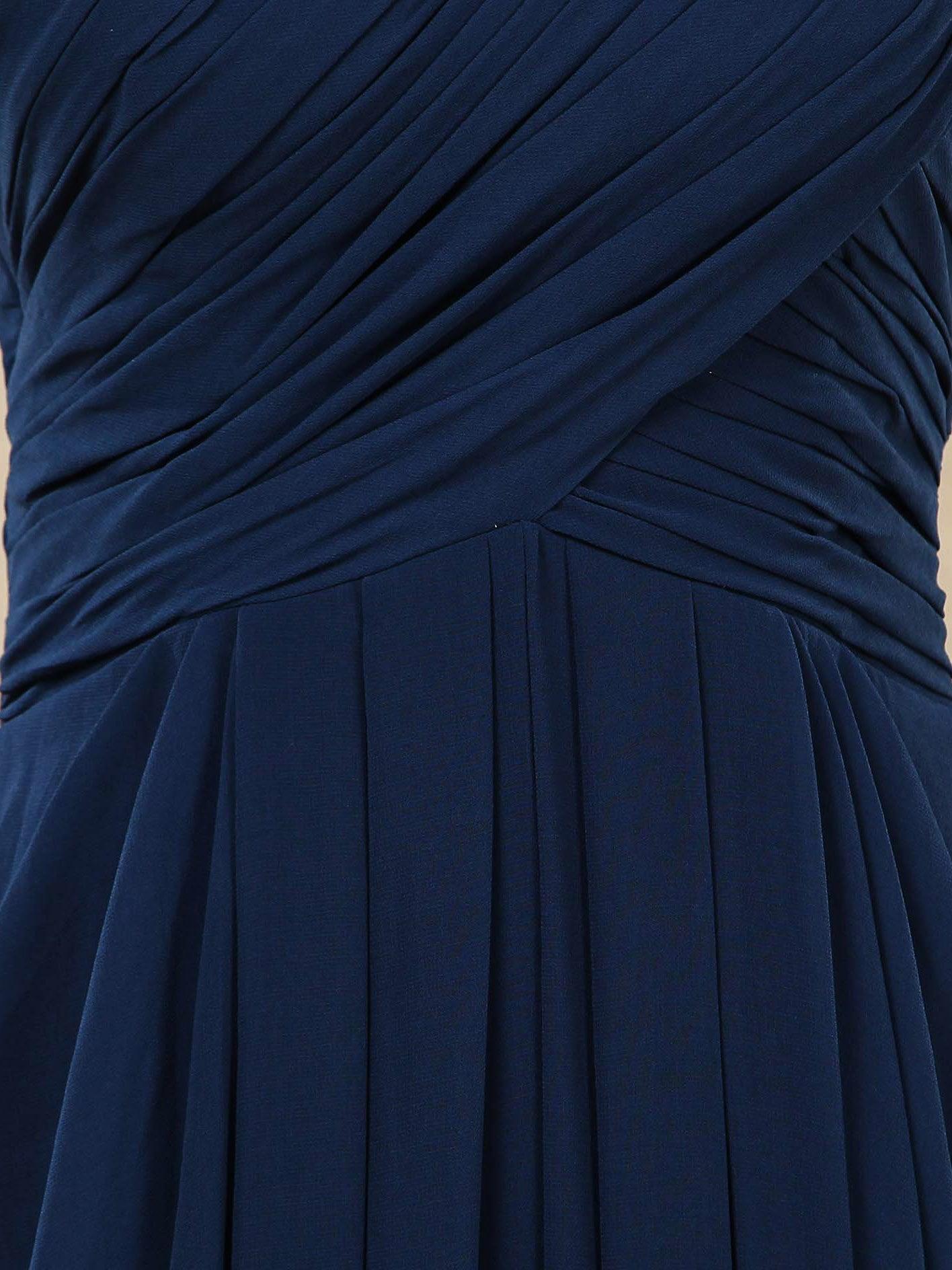 Vestido de dama de honor de gasa con corte A, sin tirantes y largo hasta el suelo, con fruncido 