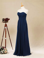 Vestido de dama de honor de gasa con corte A, sin tirantes y largo hasta el suelo, con fruncido 