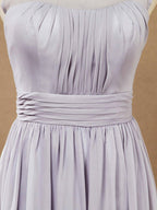 Vestido de dama de honor de gasa, corte A, largo hasta el suelo, color plateado, con escote barco y cordones, vestido de fiesta sencillo de alta calidad. 