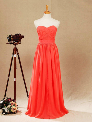 Vestido convertible de dama de honor de gasa coral, corte A, un hombro, cuello halter, sin tirantes, escote corazón 