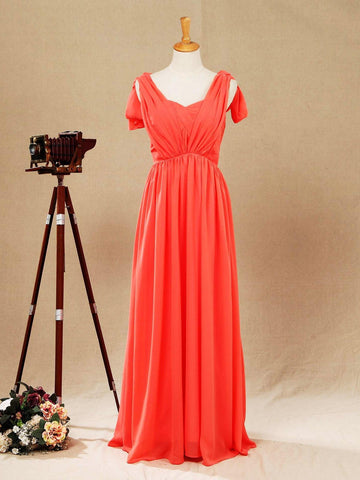 Vestido convertible de dama de honor de gasa coral, corte A, un hombro, cuello halter, sin tirantes, escote corazón 