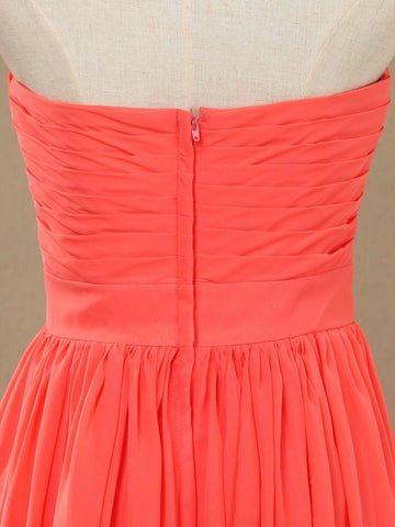 Vestido convertible de dama de honor de gasa coral, corte A, un hombro, cuello halter, sin tirantes, escote corazón 