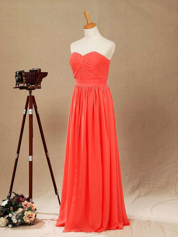Vestido convertible de dama de honor de gasa coral, corte A, un hombro, cuello halter, sin tirantes, escote corazón 