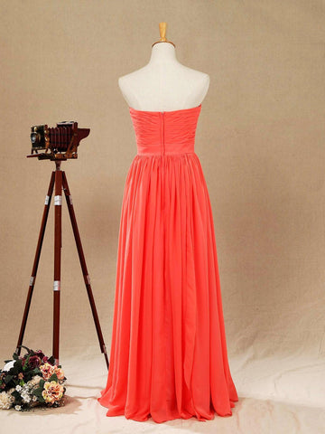 Vestido convertible de dama de honor de gasa coral, corte A, un hombro, cuello halter, sin tirantes, escote corazón 