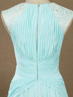 Vestido de noche formal de gasa con escote en V, largo hasta el suelo y tirantes de encaje 