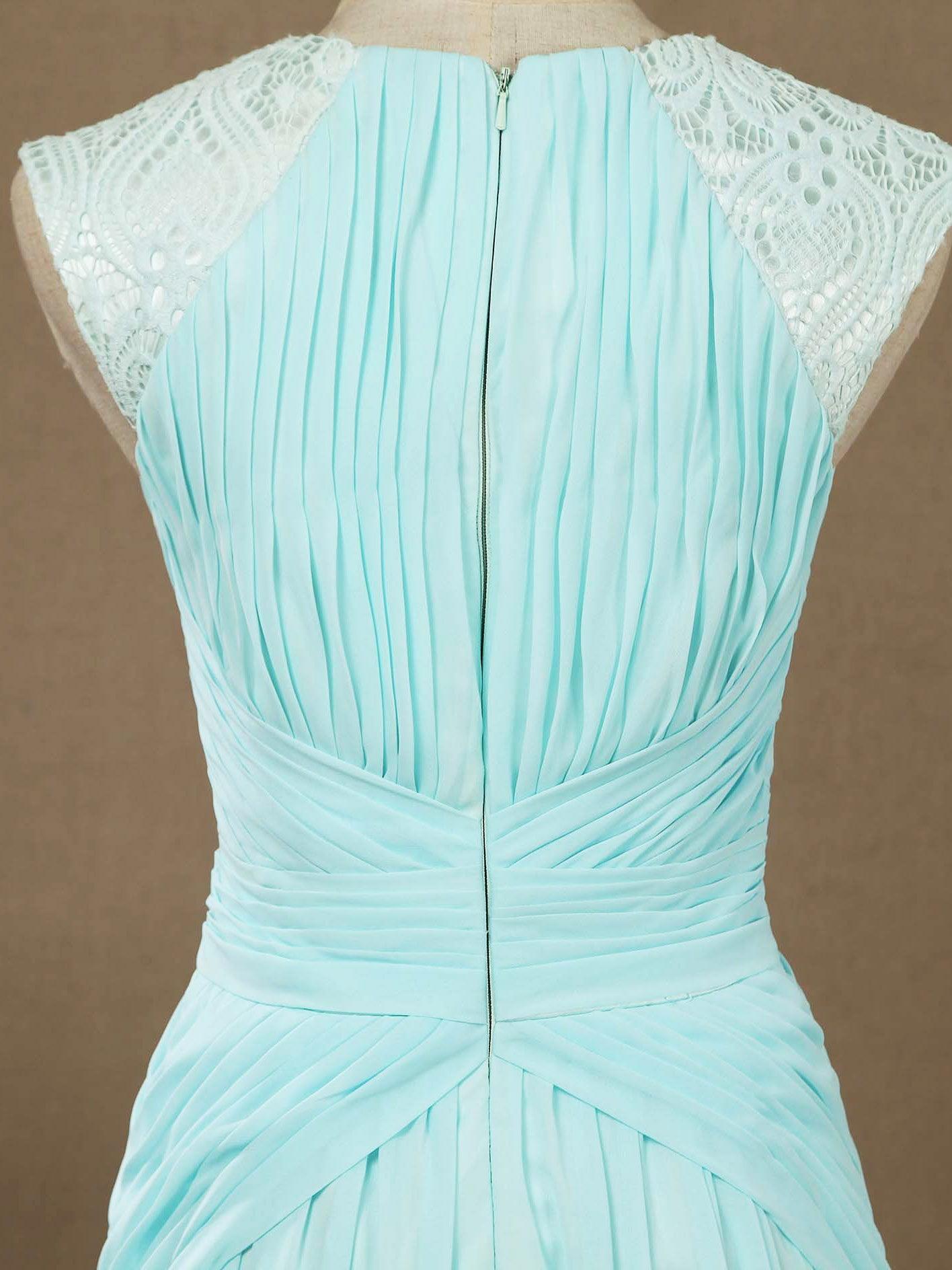 Vestido de noche formal de gasa con escote en V, largo hasta el suelo y tirantes de encaje 