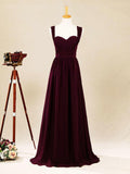 Vestido de dama de honor de gasa con tirantes finos y escote corazón 
