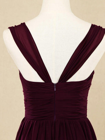 Robe de demoiselle d'honneur trapèze en mousseline de soie, longueur au sol, bretelles et décolleté en cœur 