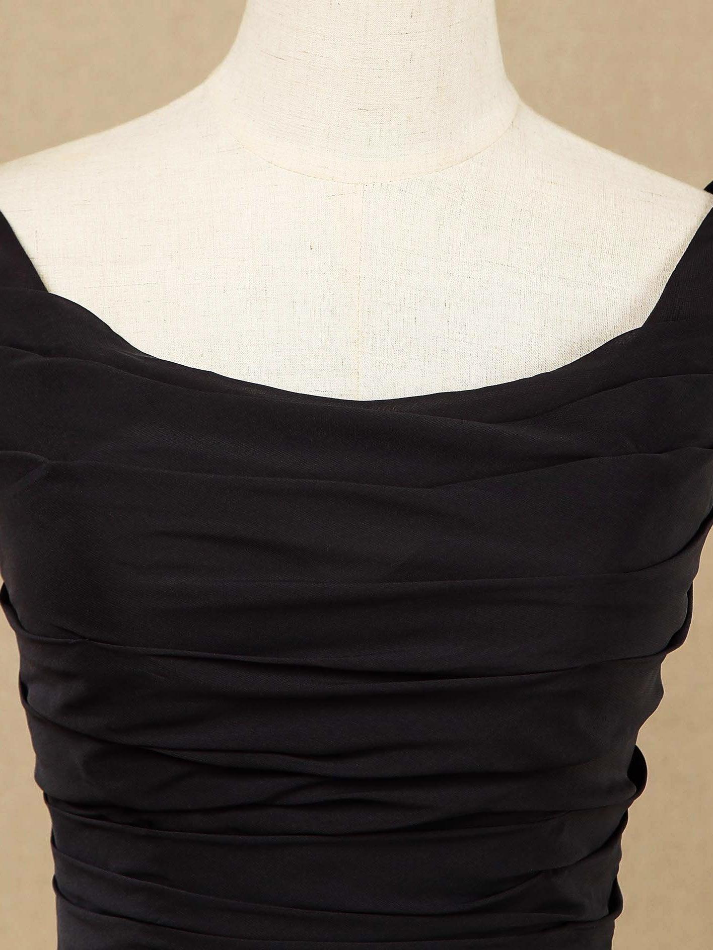 Vestido de dama de honor de gasa con escote redondo, largo hasta el suelo, espalda desbocada y pliegues fruncidos 