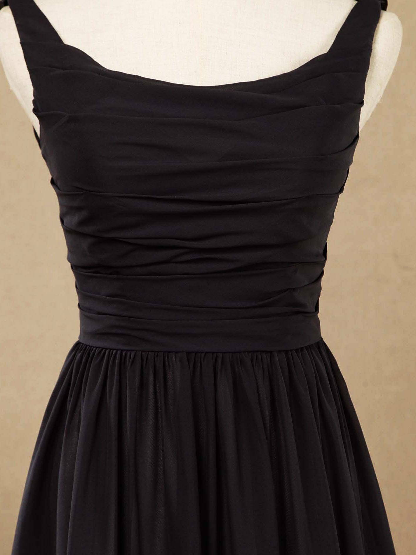 Vestido de dama de honor de gasa con escote redondo, largo hasta el suelo, espalda desbocada y pliegues fruncidos 
