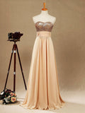 Vestido de dama de honor de corte A con lentejuelas en oro rosa, de gasa, largo hasta el suelo y escote corazón 