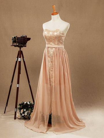 Vestido Baoleely de fiesta de cóctel sin tirantes, con columna y encaje corto, largo de gasa con solapa 