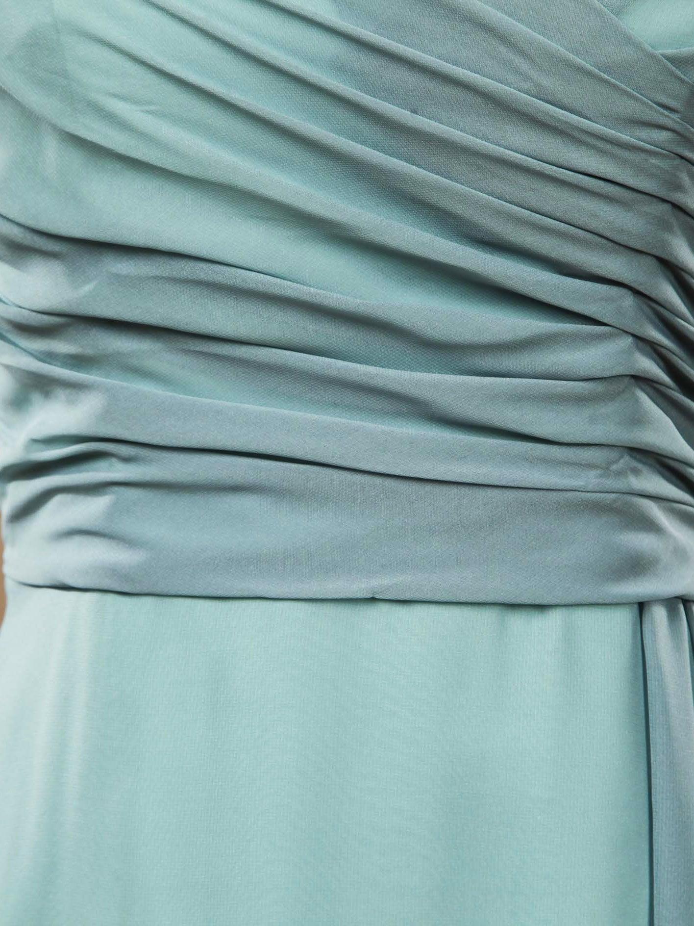 Vestidos de dama de honor largos de gasa con corte A y tirantes azul polvoriento con escote en V 
