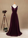 Vestido de noche de dama de honor de gasa con escote en V, tirantes en V y lentejuelas 