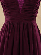 Vestido de noche de dama de honor de gasa con escote en V, tirantes en V y lentejuelas 