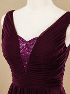 Vestido de noche de dama de honor de gasa con escote en V, tirantes en V y lentejuelas 