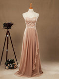 Vestidos de dama de honor de gasa con encaje, corte A, largo hasta el suelo, escote corazón, sin tirantes 