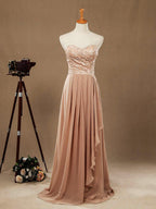 Vestidos de dama de honor de gasa con encaje, corte A, largo hasta el suelo, escote corazón, sin tirantes 