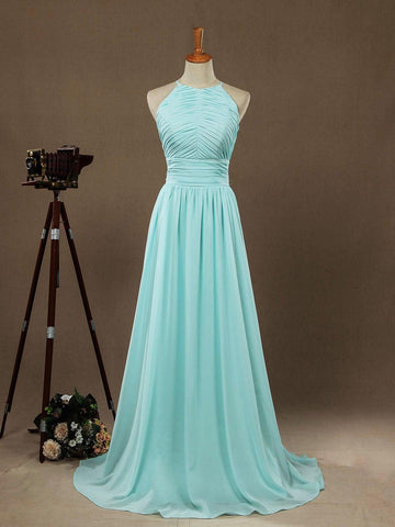 Baoleely Chiffon Floor Length Prom Dresses A-Line Halter Open Back Pleats