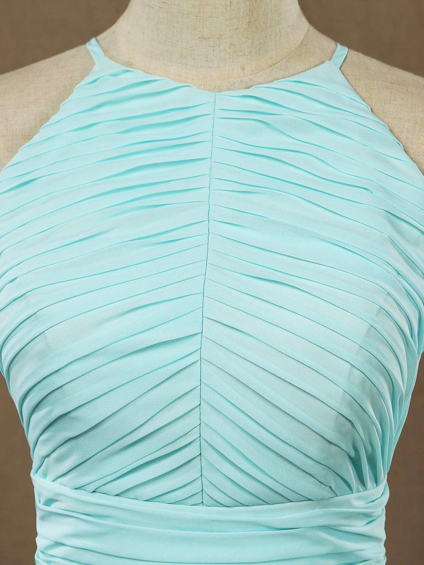 Baoleely Chiffon Floor Length Prom Dresses A-Line Halter Open Back Pleats