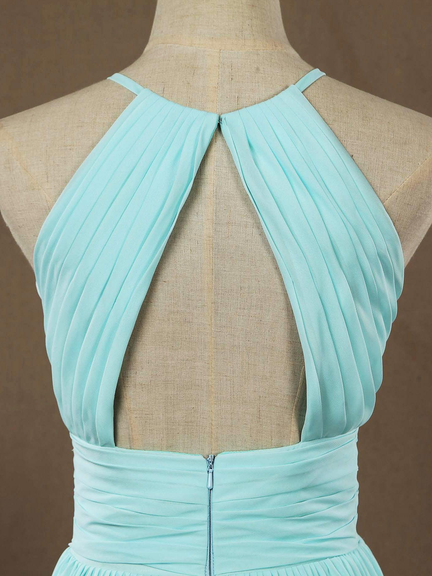 Baoleely Chiffon Floor Length Prom Dresses A-Line Halter Open Back Pleats