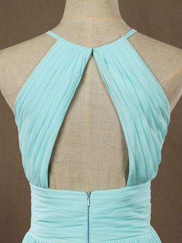 Baoleely Chiffon Floor Length Prom Dresses A-Line Halter Open Back Pleats