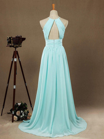 Baoleely Chiffon Floor Length Prom Dresses A-Line Halter Open Back Pleats
