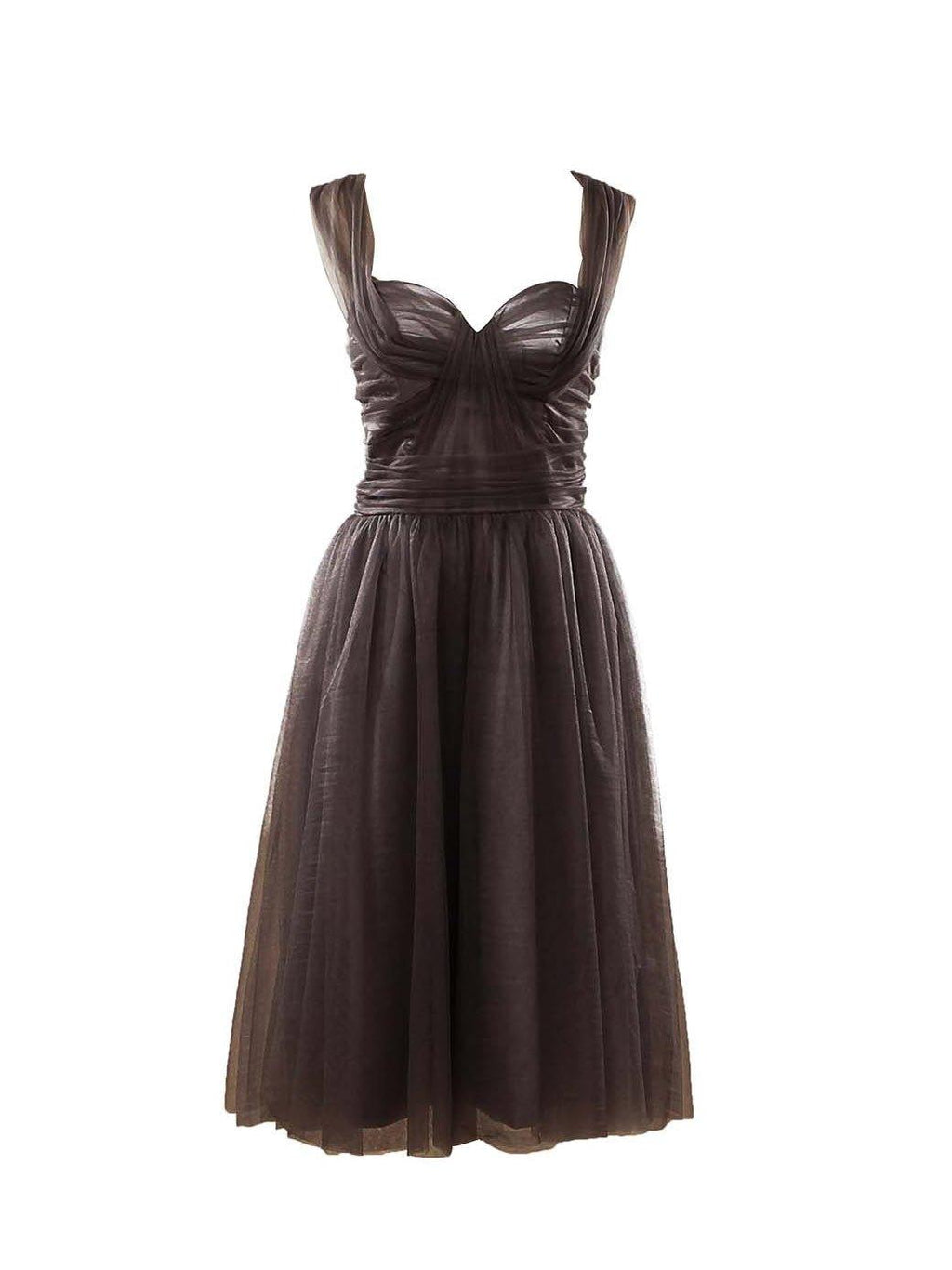 Vestidos de dama de honor de tul hasta la rodilla con corte A y tirantes, escote corazón, espalda abierta con fruncido 