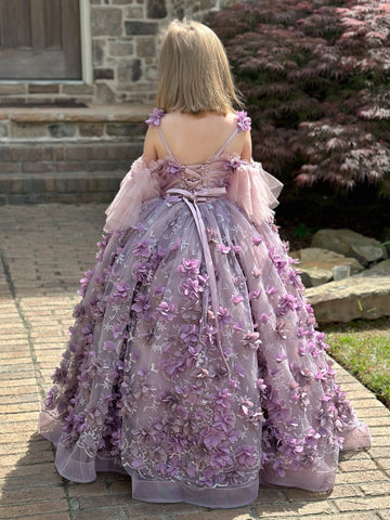 Vestido de gala/de princesa con tul y flores en 3D hasta el suelo 