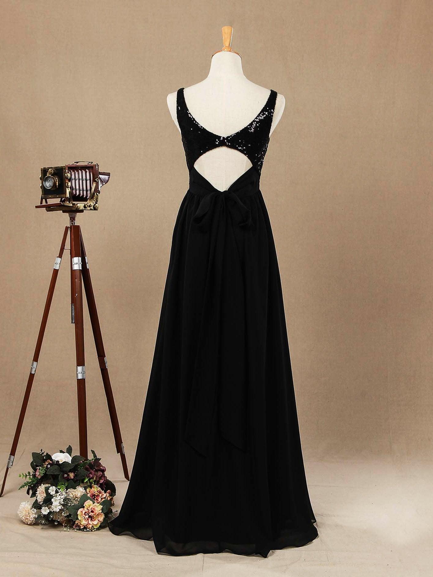 Vestido de dama de honor de gasa con lentejuelas, escote en V, largo hasta el suelo y fruncido, con pliegues 
