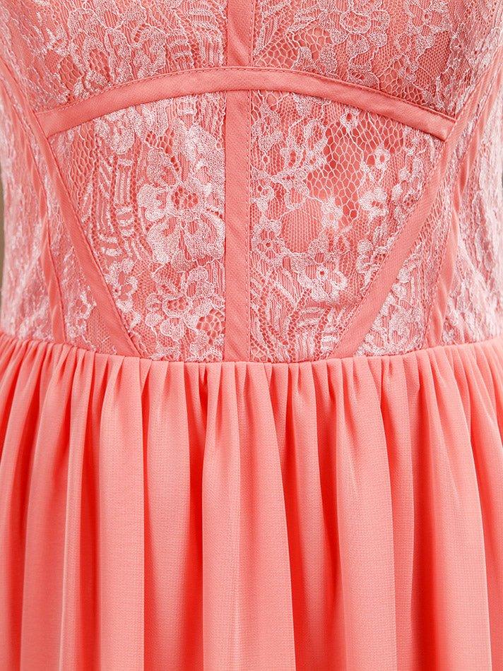 Vestido de noche formal de fiesta con abertura, corte A, escote joya, largo hasta el suelo, de gasa a juego con encaje 