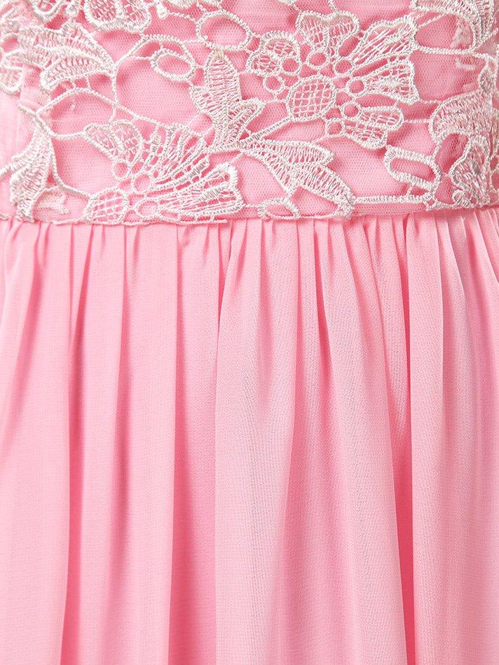 Vestido de dama de honor corte A/princesa, de gasa a juego con encaje, escote redondo y mangas cortas 