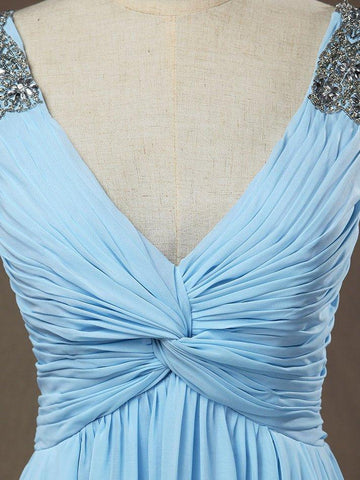 Baoleely Sheath / Column V-neck Floor Length Chiffon Prom Evening Dress with Side Draping Criss Cross Beading