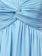Robe de soirée longue en mousseline de soie, coupe fourreau/colonne, col en V, avec drapé latéral et perles croisées 