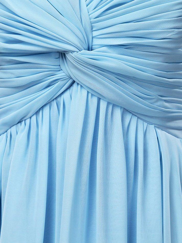 Robe de soirée longue en mousseline de soie, coupe fourreau/colonne, col en V, avec drapé latéral et perles croisées 