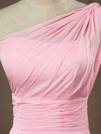 Vestido de dama de honor de gasa con corte en A, un hombro, largo hasta el suelo, con cinturón ancho y vestidos de fiesta 