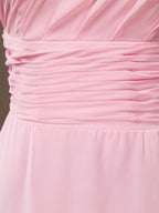Vestido de dama de honor de gasa con corte en A, un hombro, largo hasta el suelo, con cinturón ancho y vestidos de fiesta 