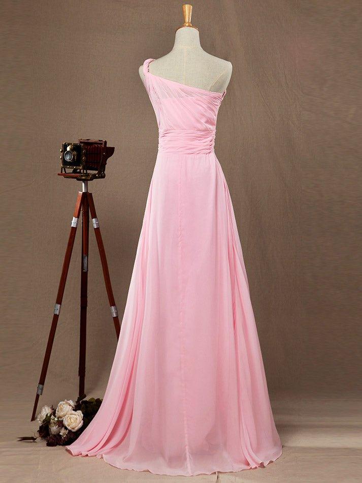 Vestido de dama de honor de gasa con corte en A, un hombro, largo hasta el suelo, con cinturón ancho y vestidos de fiesta 