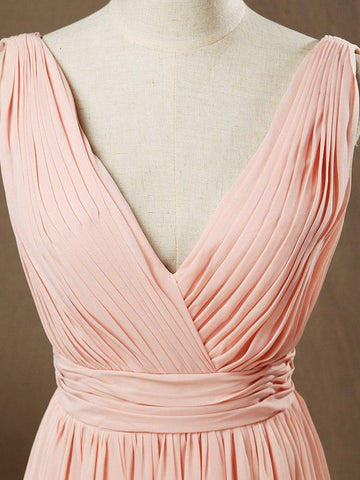 Chiffon Bridesmaid Dress A-Line/Princess Double Straps Deep V-neck V-back Floor-Length