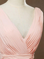 Chiffon Bridesmaid Dress A-Line/Princess Double Straps Deep V-neck V-back Floor-Length