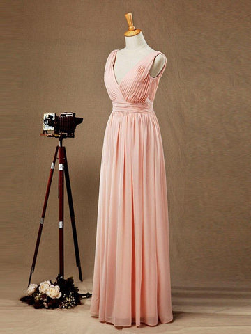 Chiffon Bridesmaid Dress A-Line/Princess Double Straps Deep V-neck V-back Floor-Length