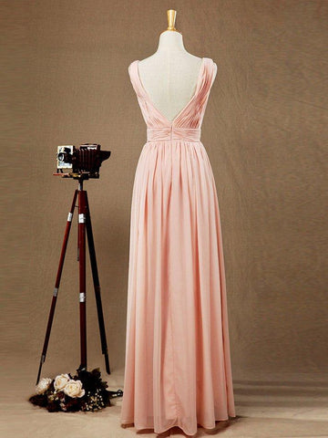 Chiffon Bridesmaid Dress A-Line/Princess Double Straps Deep V-neck V-back Floor-Length