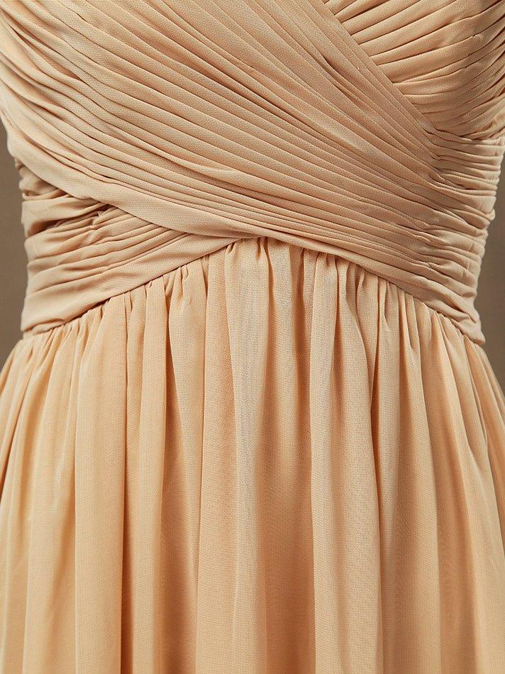 Vestido de dama de honor de gasa con corte princesa, escote en V, largo hasta el suelo y pliegues fruncidos entrecruzados 