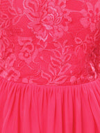 Vestido de dama de honor de gasa con encaje, escote joya, largo hasta la rodilla, manga larga y espalda abierta 